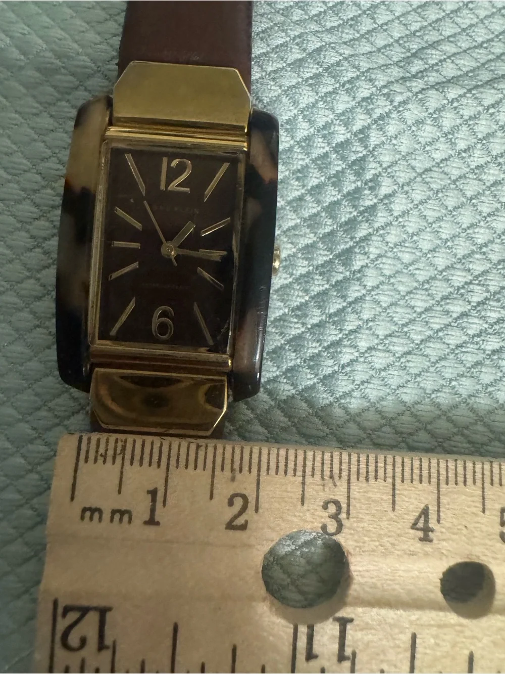 Anne Klein Brown Leather Strap Tortoise Gold-Tone Watch new Battery